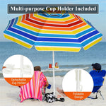 7.2 FT Portable Outdoor Beach Umbrella with Sand Anchor, Tilted Pole & Carrying Bag