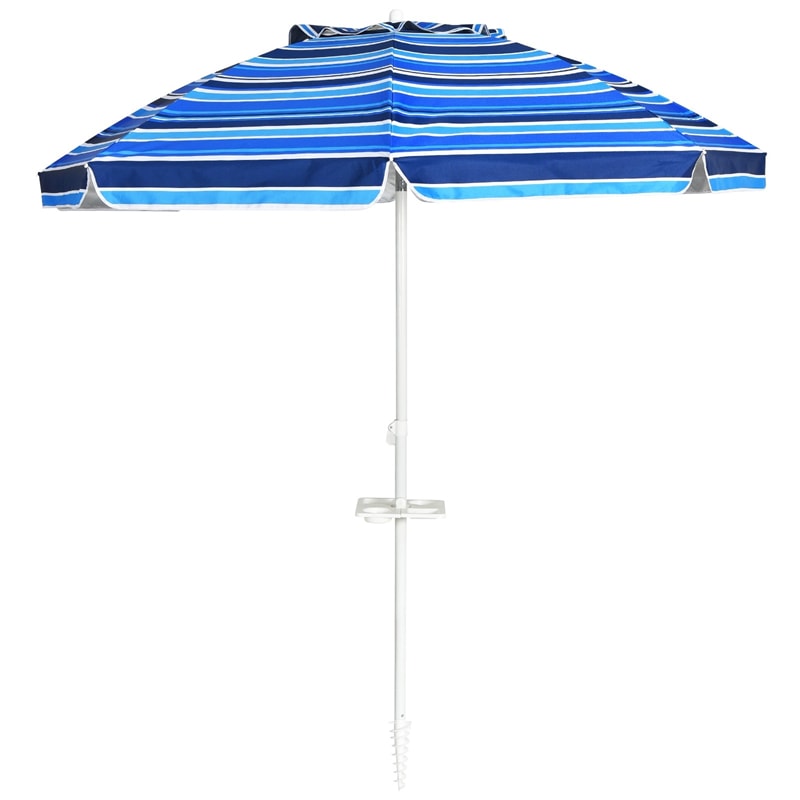 7.2 FT Portable Outdoor Beach Umbrella with Sand Anchor, Tilted Pole & Carrying Bag