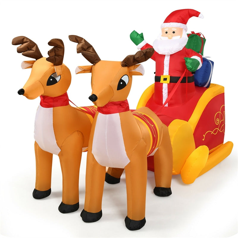 7.5FT Christmas Inflatable LED Lighted Santa Claus on Sleigh with Reindeers & Gift Boxes, Blow up Lighted Outdoor Yard Decoration