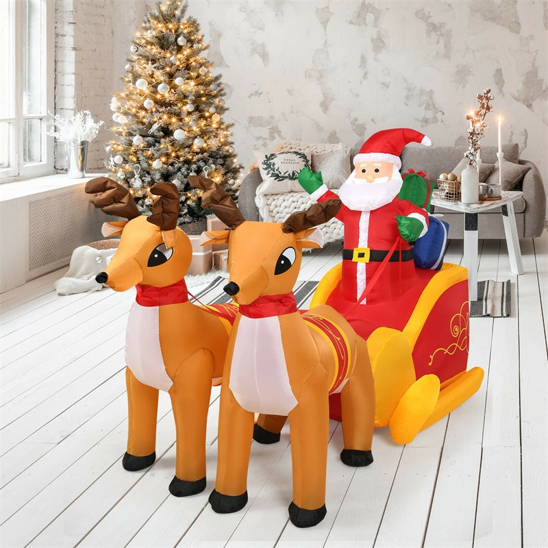 7.5FT Christmas Inflatable LED Lighted Santa Claus on Sleigh with Reindeers & Gift Boxes, Blow up Lighted Outdoor Yard Decoration