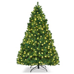 7.5FT Pre-Lit Artificial Christmas Tree Green Hinged Xmas Tree with 400 Warm White LED Lights, 1346 Branch Tips & Metal Foldable Stand