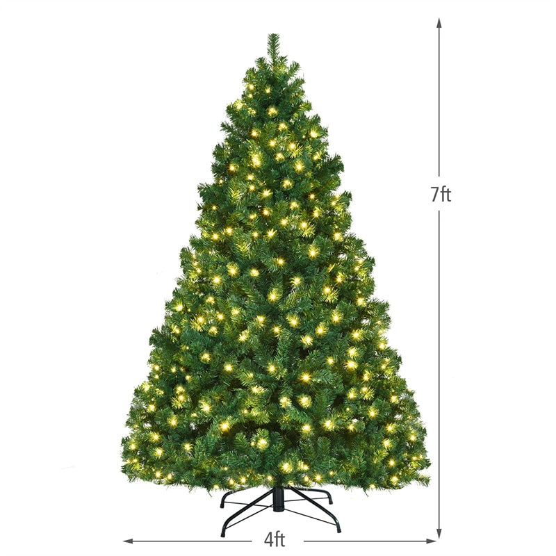 7.5FT Pre-Lit Artificial Christmas Tree Green Hinged Xmas Tree with 400 Warm White LED Lights, 1346 Branch Tips & Metal Foldable Stand