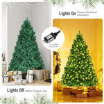 7.5FT Pre-Lit Artificial Christmas Tree Green Hinged Xmas Tree with 400 Warm White LED Lights, 1346 Branch Tips & Metal Foldable Stand