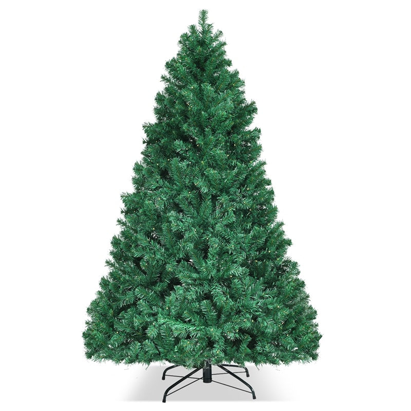 7.5FT Pre-Lit Artificial Christmas Tree Green Hinged Xmas Tree with 400 Warm White LED Lights, 1346 Branch Tips & Metal Foldable Stand