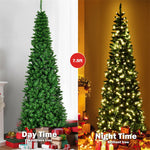 7.5FT Slim Pencil Artificial Christmas Tree Pre Lit Hinged Xmas Tree with 350 Warm White LED Lights & Solid Metal Stand for Home Office