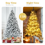 7.5FT Snow Flocked Artificial Christmas Tree, Unlit Hinged Full Xmas Tree with 1010 PVC Branch Tips & Metal Stand for Holiday Decor