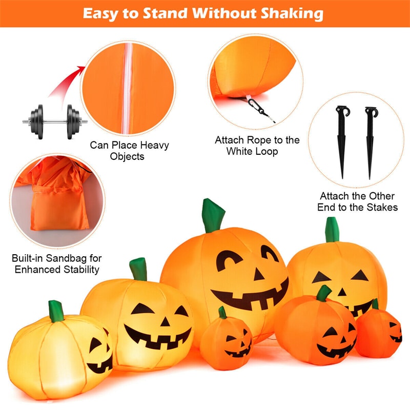 7.5FT Halloween Inflatable 7 Pumpkins Patch with Built-in LED Lights, Blow-Up Jack-o-Lantern for Indoor Outdoor Halloween Decorations