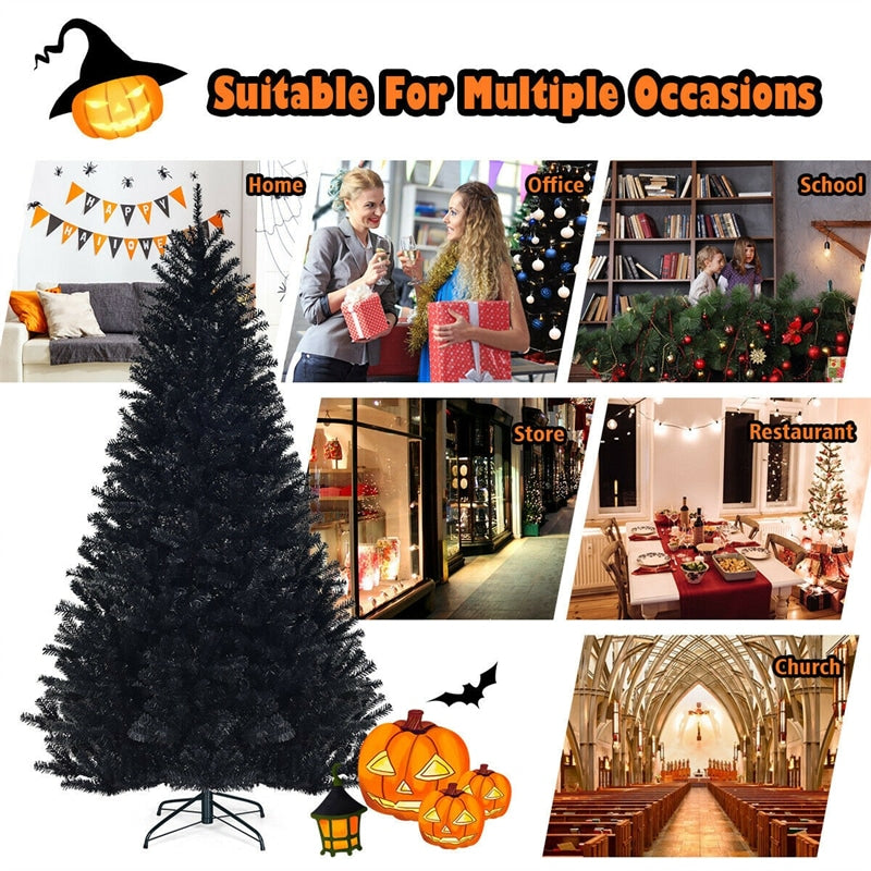 7.5 ft Black Hinged Artificial Halloween Christmas Tree