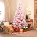 7.5ft Pink Pre-Lit Snow Flocked Christmas Tree with 450 LED Lights 8 Lighting Modes, 1100 PVC Branch Hinged Artificial Xmas Tree for Carnival Decor