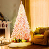 7.5ft Pink Pre-Lit Snow Flocked Christmas Tree with 450 LED Lights 8 Lighting Modes, 1100 PVC Branch Hinged Artificial Xmas Tree for Carnival Decor