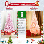 7.5ft Pink Pre-Lit Snow Flocked Christmas Tree with 450 LED Lights 8 Lighting Modes, 1100 PVC Branch Hinged Artificial Xmas Tree for Carnival Decor