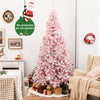 7.5ft Pink Pre-Lit Snow Flocked Christmas Tree with 450 LED Lights 8 Lighting Modes, 1100 PVC Branch Hinged Artificial Xmas Tree for Carnival Decor