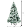 7.5ft Snow Flocked Christmas Tree Pre-Lit Hinged Artificial Tree with 550 Warm LED Lights, 1346 Branch Tips, Folding Metal Stand for Holiday Decor