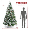 7.5ft Pre-lit Snow Flocked Christmas Tree Hinged Xmas Tree with 550 LED Lights, 8 Lighting Modes, Pine Cones & Red Berries for Holiday Festival Decor