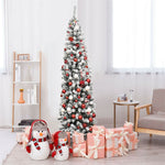 7.5ft Pre-lit Snow Flocked Artificial Pencil Christmas Tree with 350 LED Lights and Metal Stand