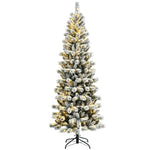 7.5ft Pre-lit Snow Flocked Christmas Tree Premium Hinged Artificial Pine Tree with 300 Multicolor LED Lights, Remote Controller, Foldable Metal Stand