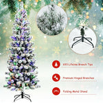 7.5ft Pre-lit Snow Flocked Christmas Tree Premium Hinged Artificial Pine Tree with 300 Multicolor LED Lights, Remote Controller, Foldable Metal Stand