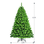 7.5FT Green Flocked Artificial Christmas Tree Unlit Hinged Xmas Tree with Premium 1404 PVC Branch Tips & Metal Stand