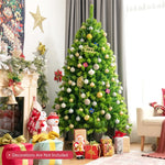 7.5FT Green Flocked Artificial Christmas Tree Unlit Hinged Xmas Tree with Premium 1404 PVC Branch Tips & Metal Stand