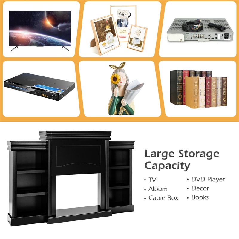 70" Modern Fireplace TV Stand with Storage Shelves for Living Room & Bedroom, Freestanding Mantel for 28.5" Electric Fireplace