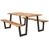 Acacia Wood Picnic Table Bench Set for 6-8, Patented 70” Outdoor Dining Table with Umbrella Hole & 2 Built-in Benches for Garden Backyard