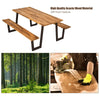 Acacia Wood Picnic Table Bench Set for 6-8, Patented 70” Outdoor Dining Table with Umbrella Hole & 2 Built-in Benches for Garden Backyard