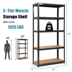 5-Tier Steel Freestanding Shelving Unit 72 Inch Adjustable Garage Storage Rack Open Display Shelf Unit