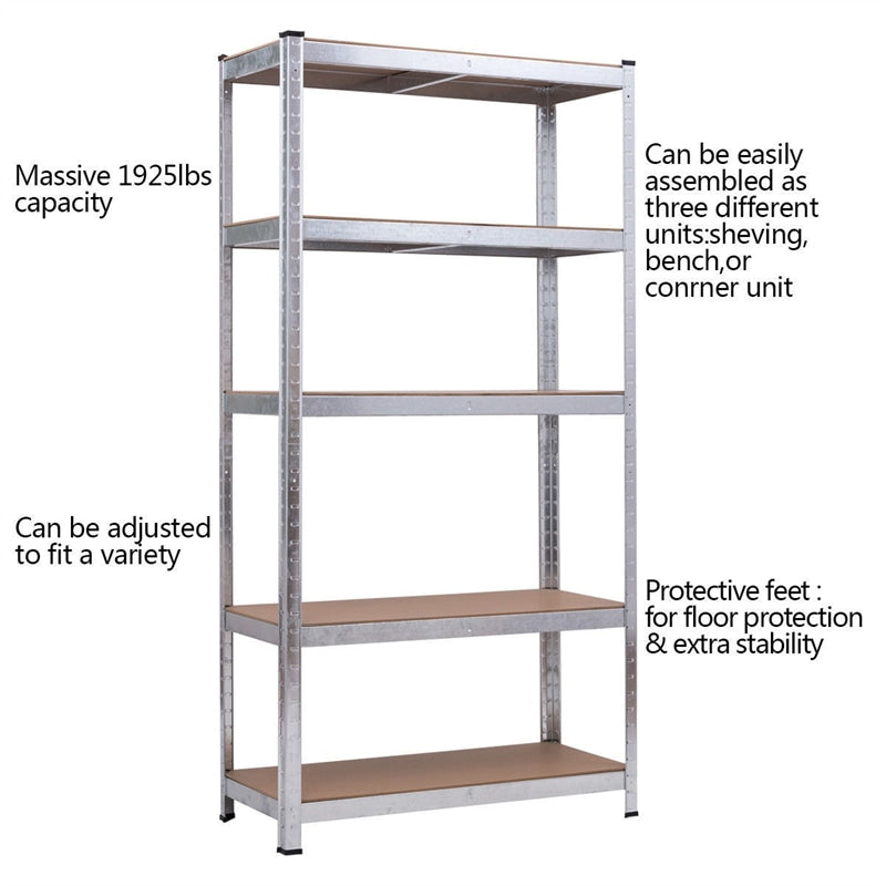 5-Tier Steel Freestanding Shelving Unit 72 Inch Adjustable Garage Storage Rack Open Display Shelf Unit