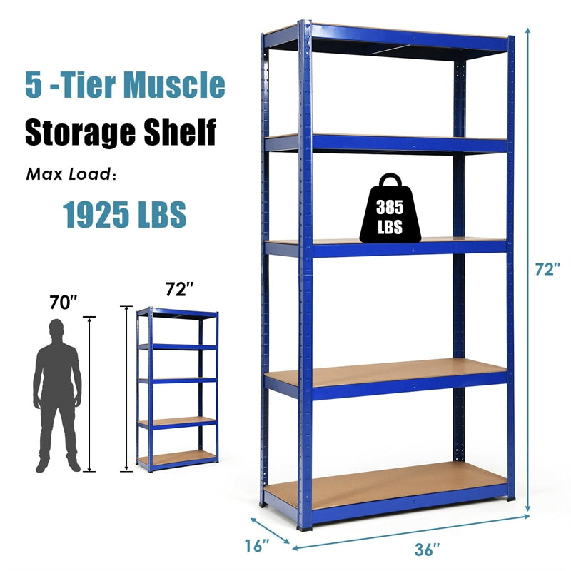 5-Tier Steel Freestanding Shelving Unit 72 Inch Adjustable Garage Storage Rack Open Display Shelf Unit