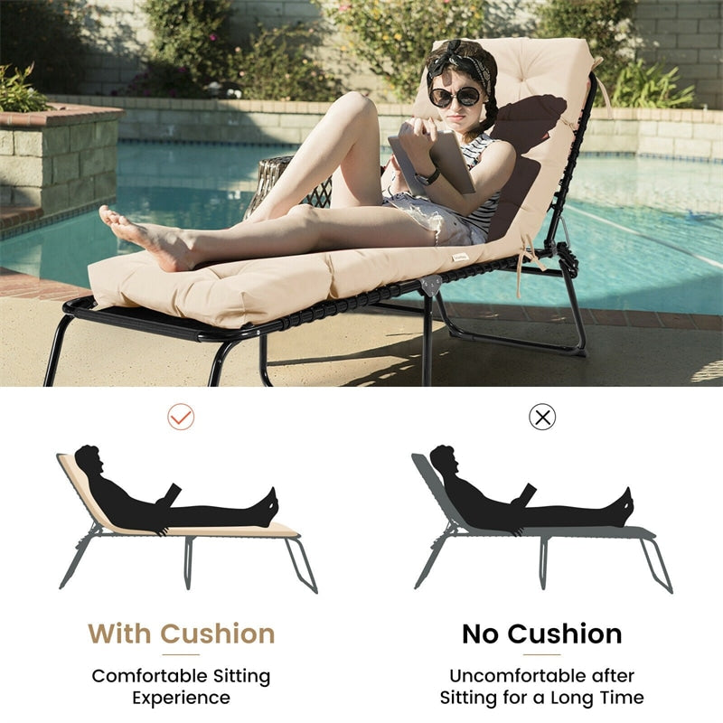 73" Outdoor Lounge Chaise Padded Cushion with String Ties