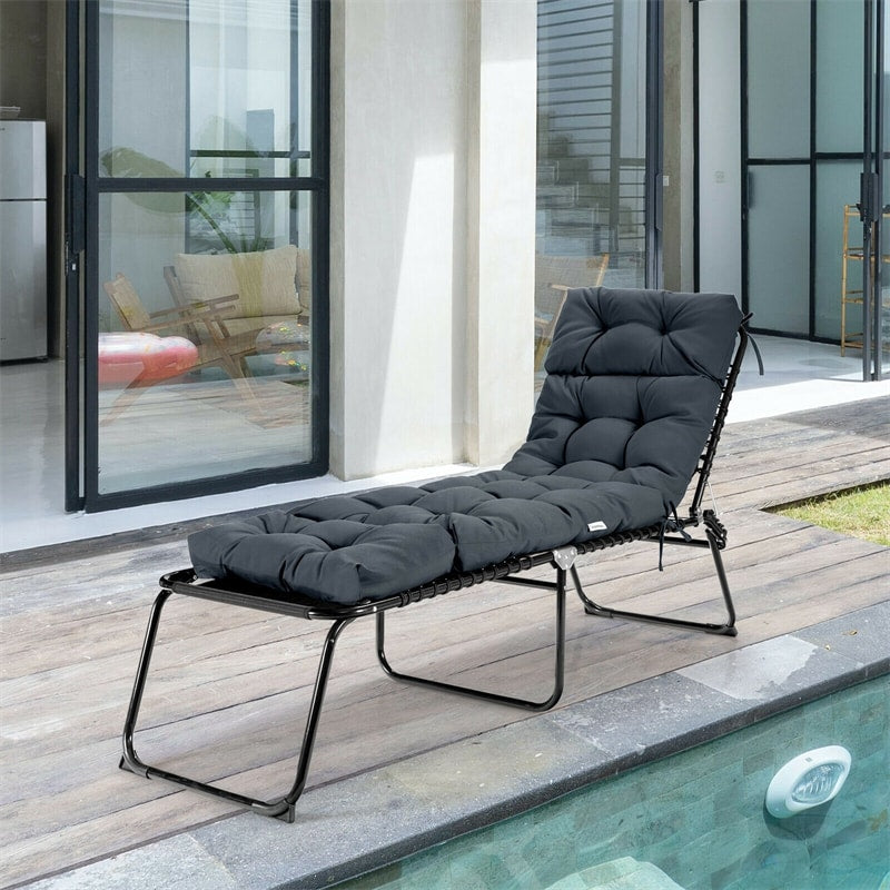 73" Outdoor Lounge Chaise Padded Cushion with String Ties