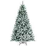 7FT Snow Flocked Christmas Tree Pre-Lit Hinged Artificial Xmas Tree with 450 LED Lights, 1116 Branch Tips & Folding Metal Stand for Home Party Decor