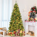 7FT Pre-lit Artificial Hinged Christmas Tree with 350 LED Lights Metal Stand