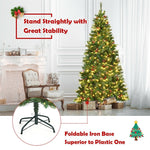 7FT Pre-lit Artificial Hinged Christmas Tree with 350 LED Lights Metal Stand