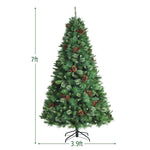 7FT Unlit PVC Artificial Christmas Tree Hinged Pine Tree with Metal Stand