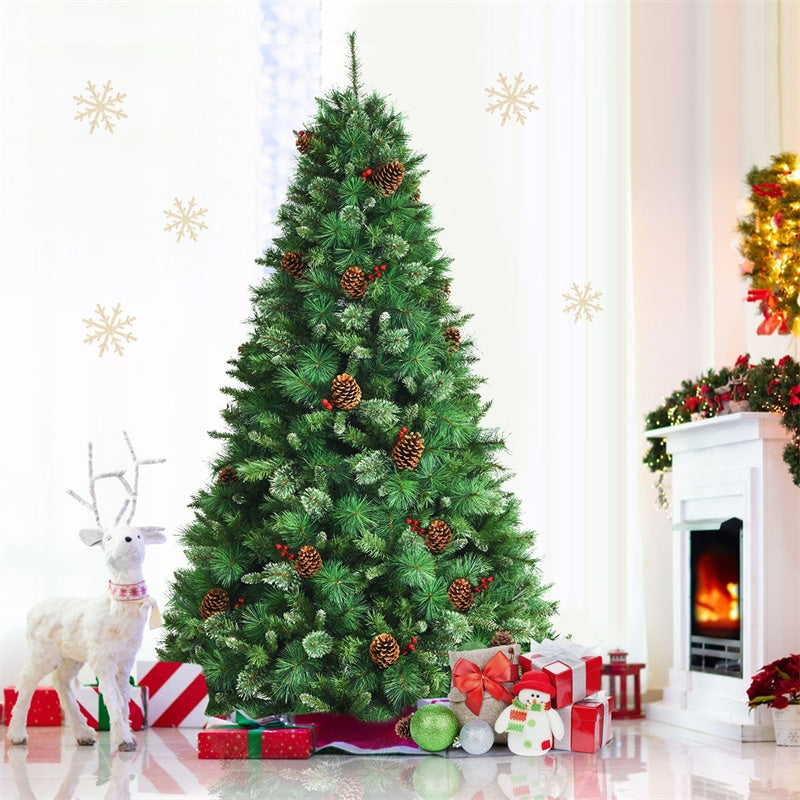 7FT Unlit PVC Artificial Christmas Tree Hinged Pine Tree with Metal Stand