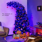 7Ft Pre-Lit Black Christmas Tree Hinged Artificial Halloween Tree with 1050 Tips & 8 Flash Modes 400 Lights