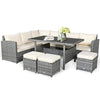 7 PCS Resin Wicker Outdoor Sectional Sofa Set Rattan Patio Seating Group with Dining Table, Ottomans & Cushions