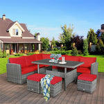 7 PCS Resin Wicker Outdoor Sectional Sofa Set Rattan Patio Seating Group with Dining Table, Ottomans & Cushions