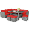 7 PCS Resin Wicker Outdoor Sectional Sofa Set Rattan Patio Seating Group with Dining Table, Ottomans & Cushions