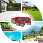 7 PCS Resin Wicker Outdoor Sectional Sofa Set Rattan Patio Seating Group with Dining Table, Ottomans & Cushions