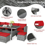 7 PCS Resin Wicker Outdoor Sectional Sofa Set Rattan Patio Seating Group with Dining Table, Ottomans & Cushions