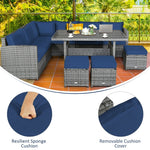 7 PCS Resin Wicker Outdoor Sectional Sofa Set Rattan Patio Seating Group with Dining Table, Ottomans & Cushions