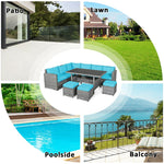 7 PCS Resin Wicker Outdoor Sectional Sofa Set Rattan Patio Seating Group with Dining Table, Ottomans & Cushions