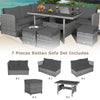 7 PCS Resin Wicker Outdoor Sectional Sofa Set Rattan Patio Seating Group with Dining Table, Ottomans & Cushions