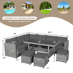 7 PCS Resin Wicker Outdoor Sectional Sofa Set Rattan Patio Seating Group with Dining Table, Ottomans & Cushions