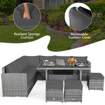 7 PCS Resin Wicker Outdoor Sectional Sofa Set Rattan Patio Seating Group with Dining Table, Ottomans & Cushions