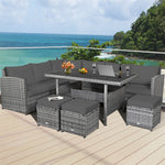 7 PCS Resin Wicker Outdoor Sectional Sofa Set Rattan Patio Seating Group with Dining Table, Ottomans & Cushions