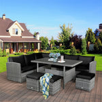 7 PCS Resin Wicker Outdoor Sectional Sofa Set Rattan Patio Seating Group with Dining Table, Ottomans & Cushions