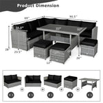 7 PCS Resin Wicker Outdoor Sectional Sofa Set Rattan Patio Seating Group with Dining Table, Ottomans & Cushions